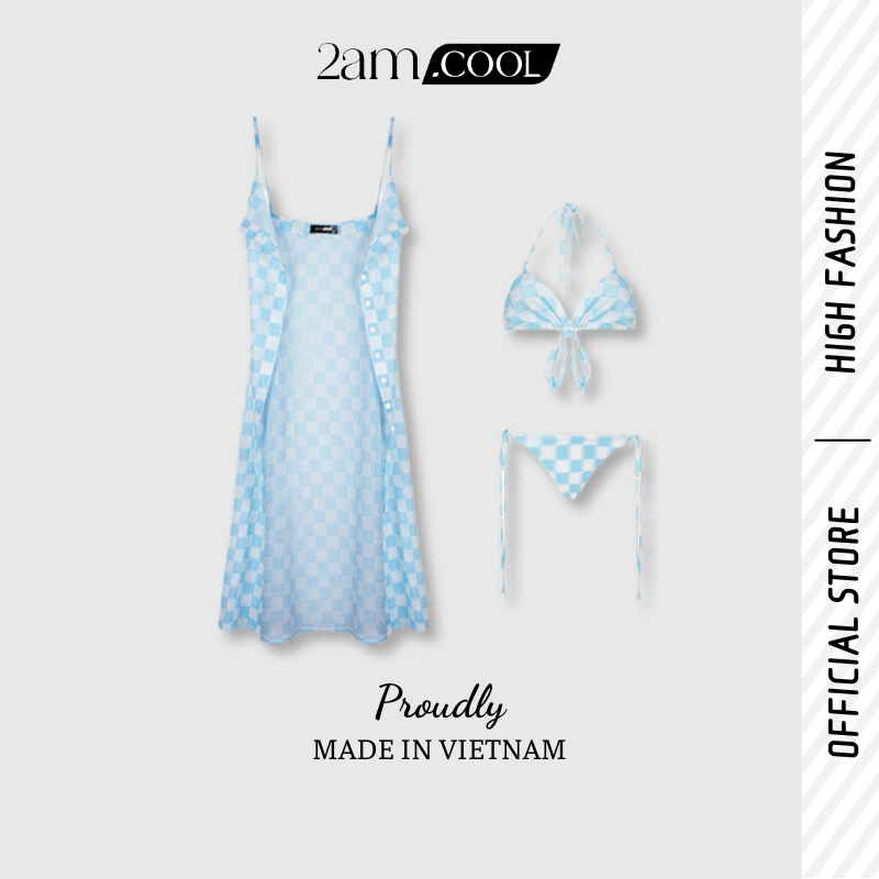 Set bikini 3 món sexy kèm khoác dài kiểu lưới bikini đồ bơi tam giác 2am
