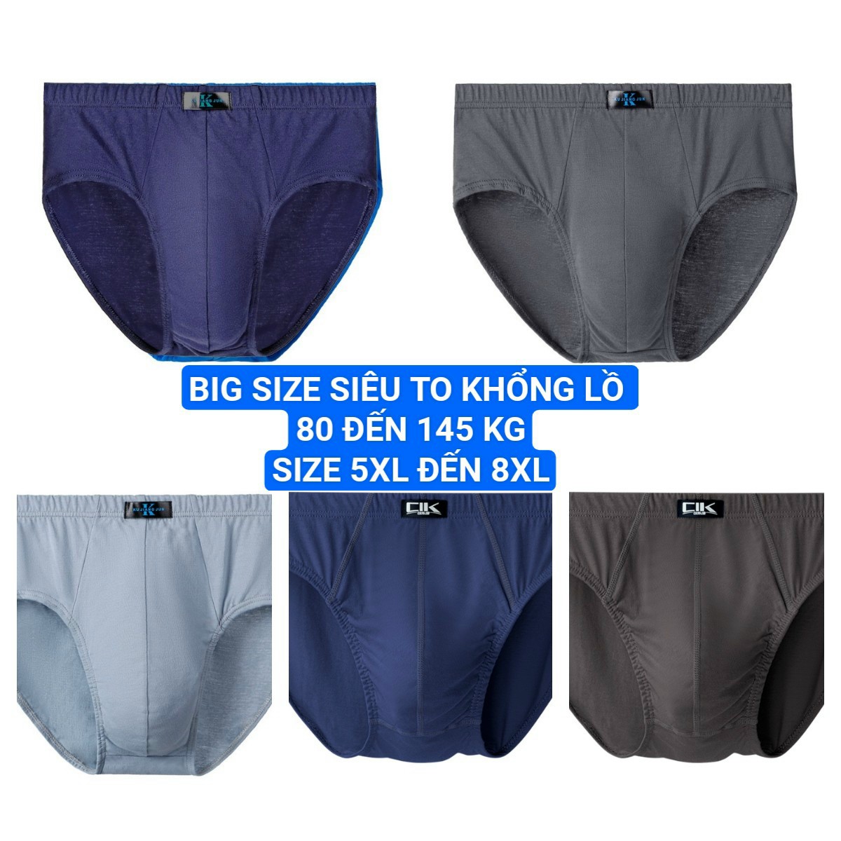 [HCM]Quan lot nam tam giác cotton thoáng khí thoải mái BIG SIZE SIZE LỚN 5XL ĐẾN 8XL (85 đến 145 KG) quần sịp nam quần lót nam cao cấp