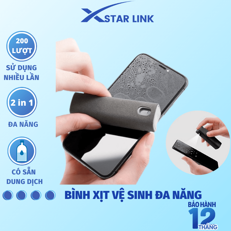 Bình xịt vệ sinh màn hình 2 trong 1 đa năng làm sạch màn hình điện thoại, Laptop, máy tính bảng có thể tái sử dụng
