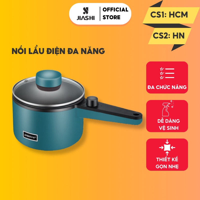 Nồi lẩu điện mini đa năng JIASHI 1,2L có tay cầm lòng nồi chống dính-Chảo điện đa năng, ca nấu mỳ, nồi điện mini-Có khay hấp inox 304 nắp kính trong suốt cao cấp - Bảo hành 6 tháng chính hãng NLD01