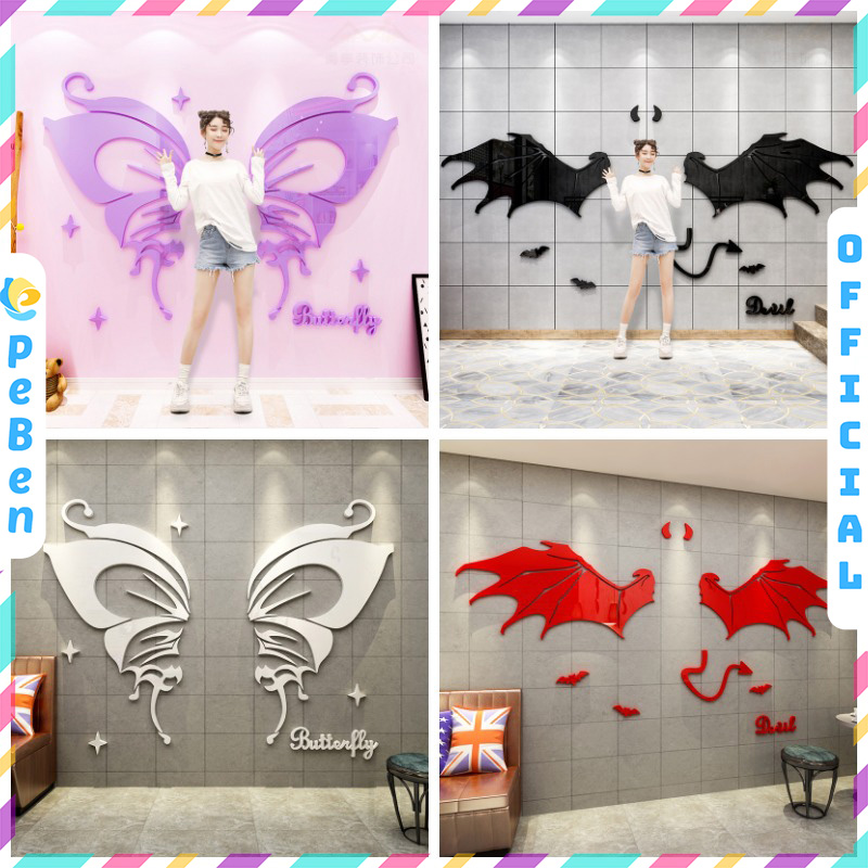 Tranh mica EPeBen dán tường nổi 3d hình đôi cánh ác quỷ devil cánh bướm decor trang trí cửa hàng, shop thời trang