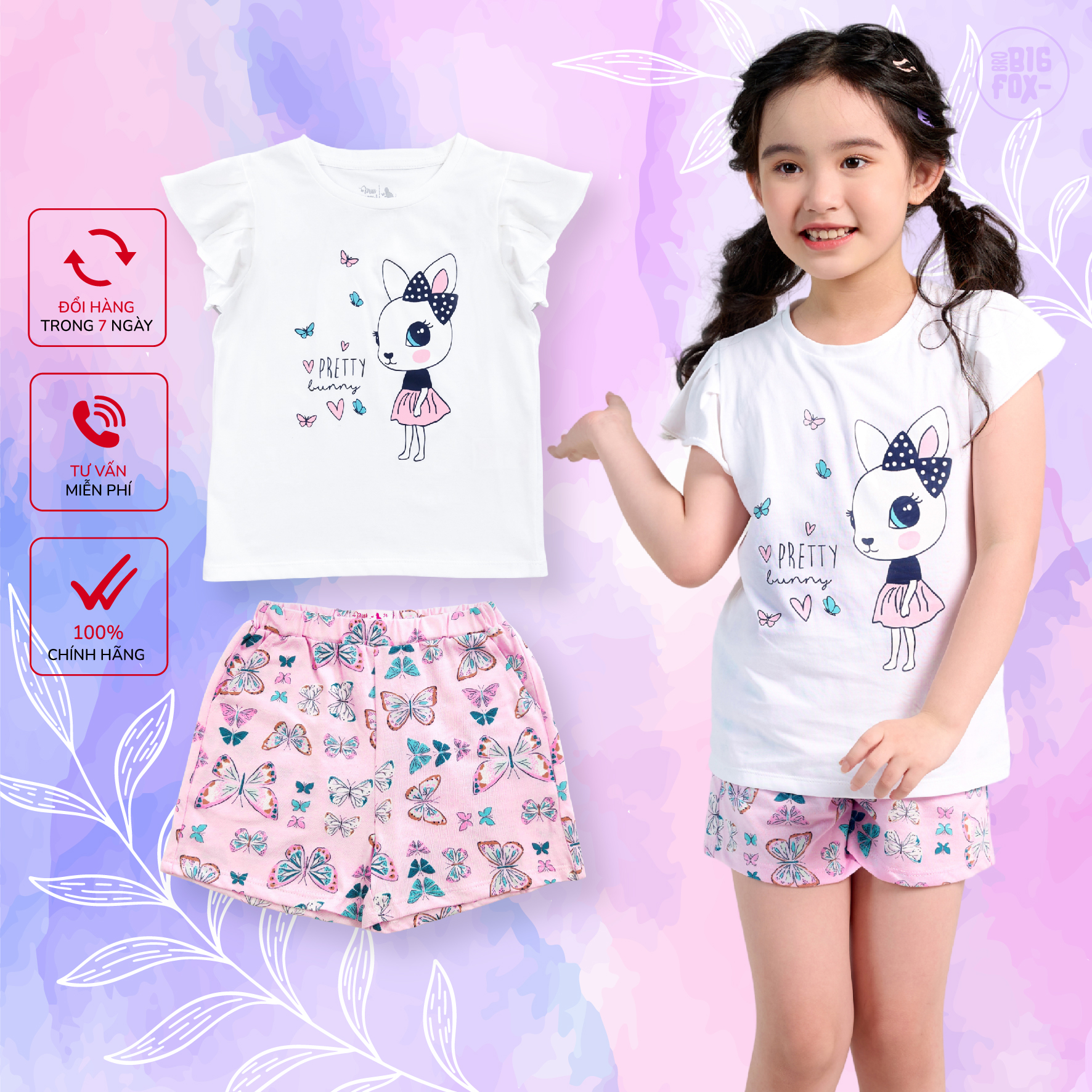 Quần áo bé gái BIGFOX - MISS MEOW size đại, đồ bộ bé gái chất cotton phong cách Hàn Quốc hình in thỏ pretty 11 – 40 kg QATE