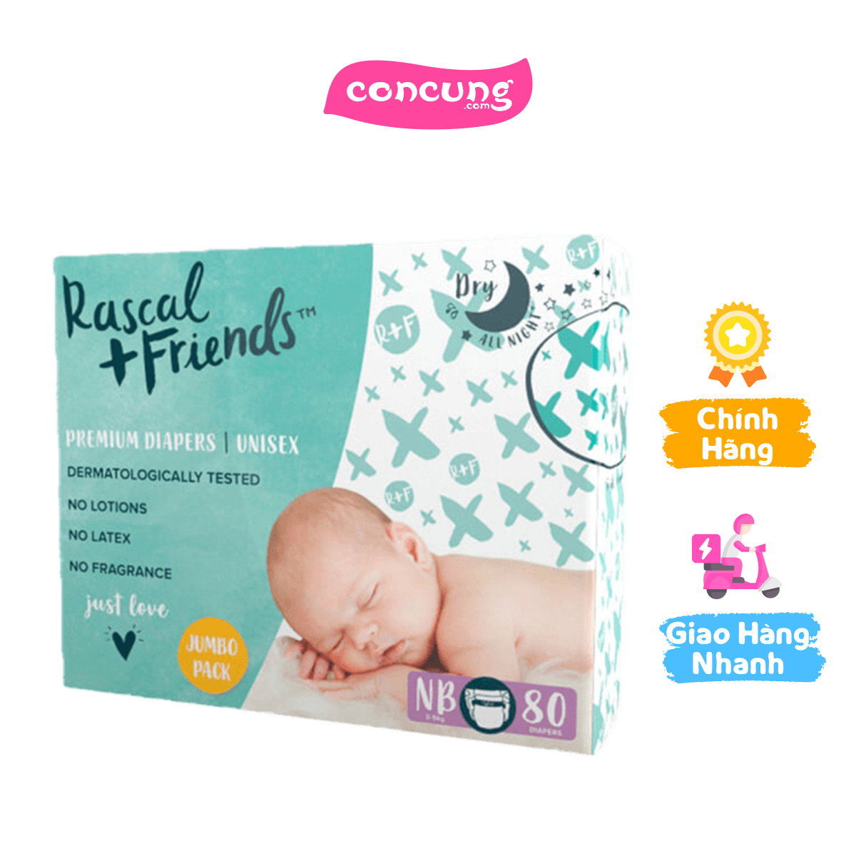 Tã dán sơ sinh Rascal + Friends (NB, dưới 5kg, 80 miếng)