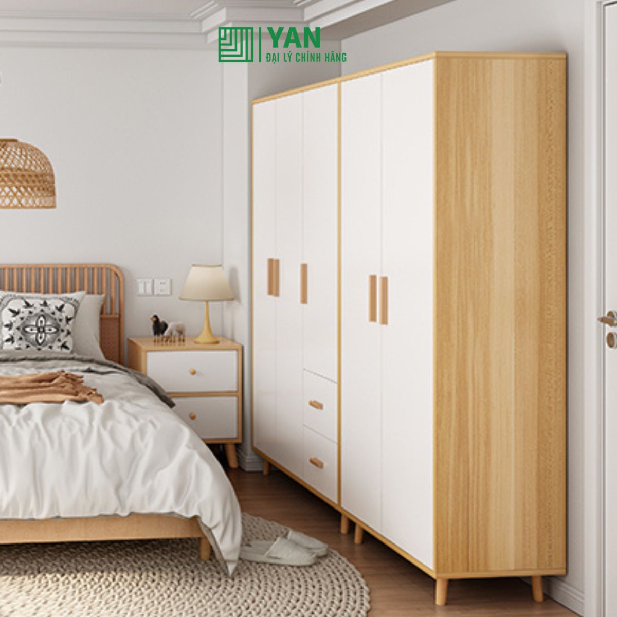 Tủ quần áo gỗ 2 cánh kết hợp treo và ngăn tiện lợi, tủ quần áo iga shelf - gp129