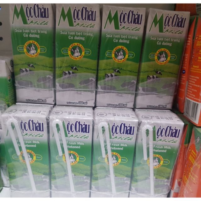 1 Vỉ 4 Hộp Sữa Tươi Mộc Châu Có Đường 110ml-180ml