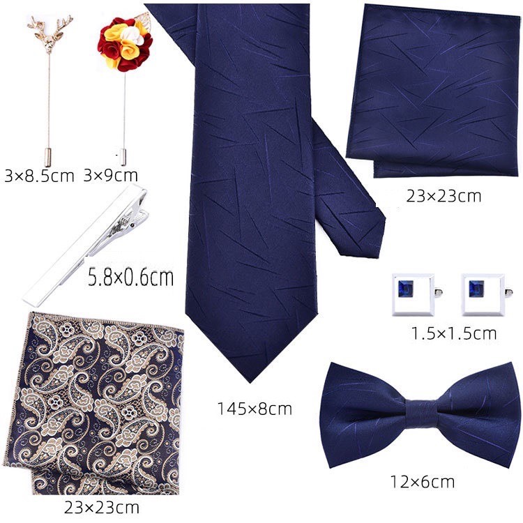 Bộ quà tặng Hộp Cà vạt 8cm, nơ cài áo, ghim cài áo, kẹp cà vạt, măng-set, Bộ quà tặng sang trọng lịch sự - AdamZone