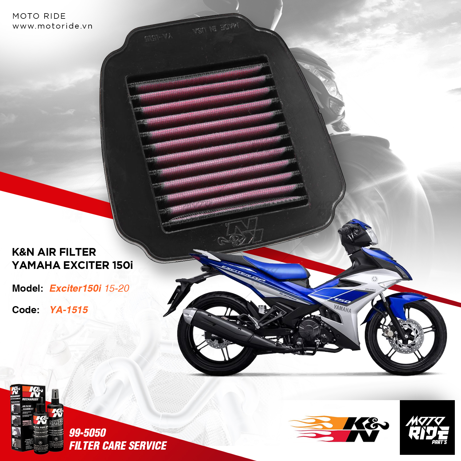 K&N YA-1515 LỌC GIÓ ĐỘ CHO YAMAHA EXCITER 150