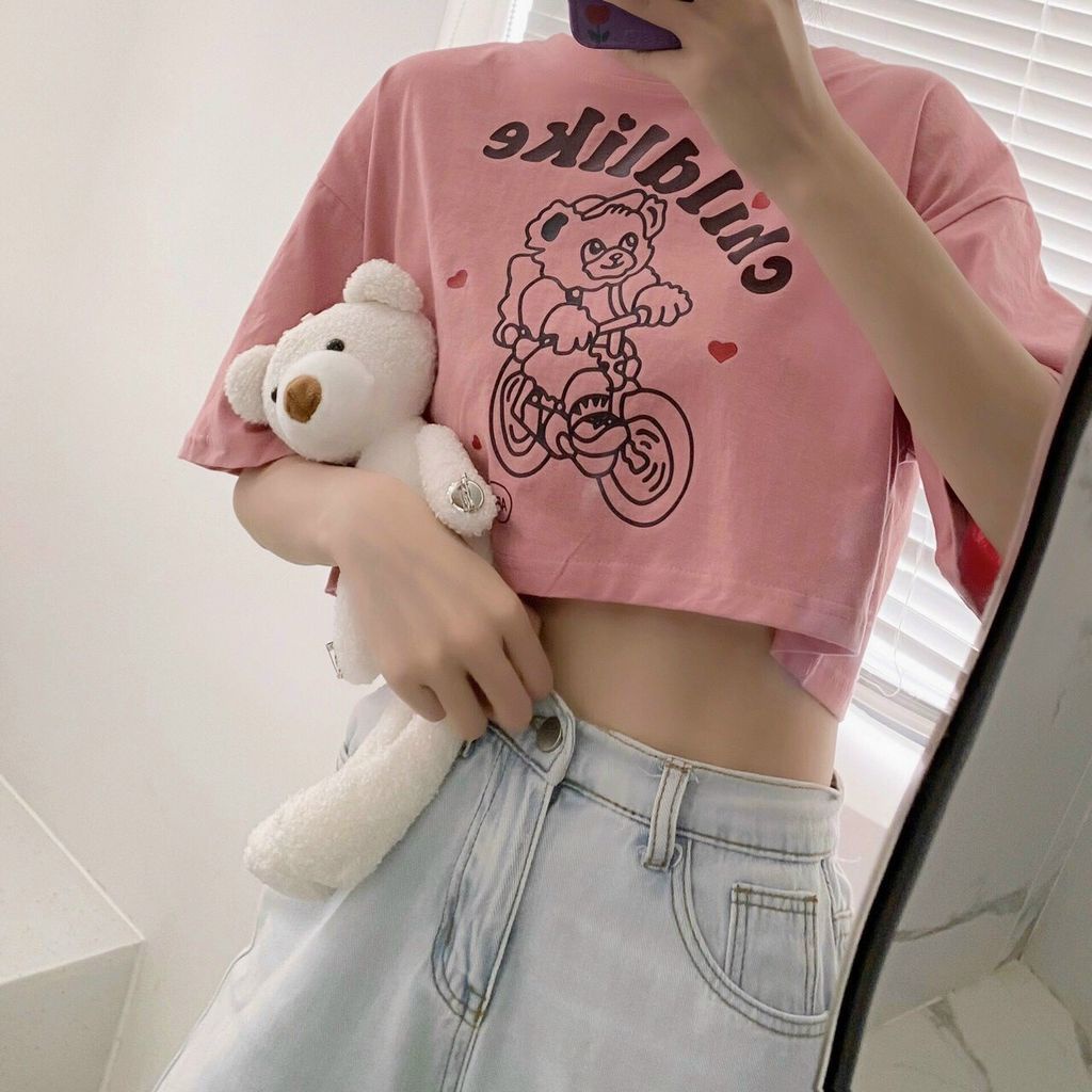 [SALE SỐC] Áo Thun Crotop Form Rộng In Hình Chilblike Dễ Thương Kiểu Hàn Quốc TTT0011
