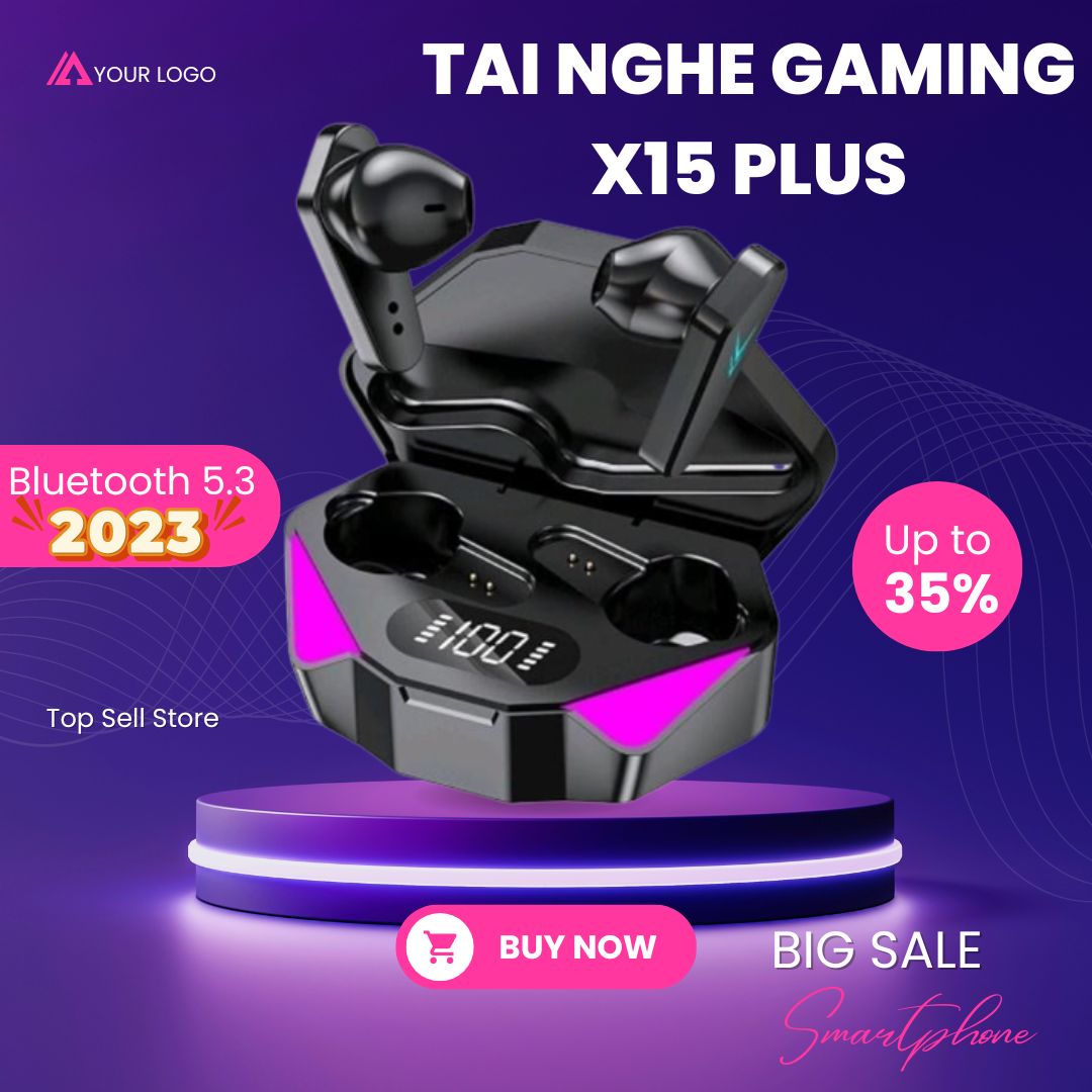 Tai Nghe Gaming X15 TWS Bluetooth 5.3 Âm Thanh HIFI Nổi Không Dây Chân Thật phù hợp với mọi loại Game Tương Thích Với Mọi Hệ Điều Hành