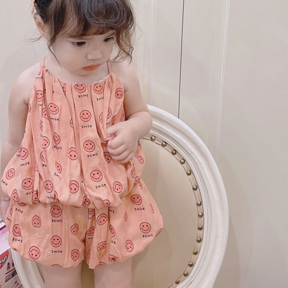Bộ 2 dây bé gái, Bộ 2 dây mặt cười dáng bí ngô bé gái