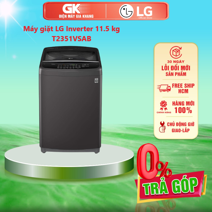 Máy giặt cửa trên LG Inverter 11.5 kg T2351VSAB Model 2020 -Công nghệ giặt chuyển động thông minh Smart Motion 3 Chẩn đoán lỗi Smart Diagnosis Công nghệ Đấm nước Punch+3 Giặt xoay chiều TurboDrum