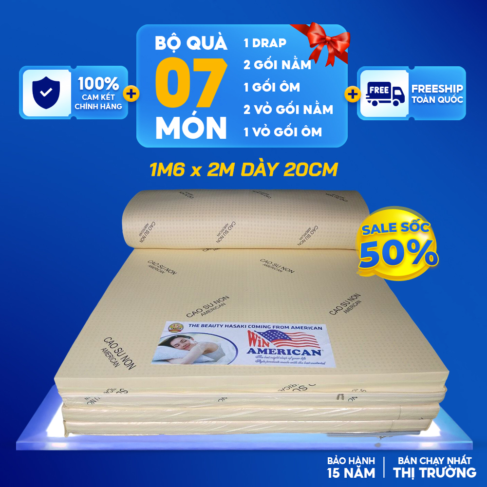 Nệm AMERICAN Size 1M6 x 2M Dày 20CM Cao Su Non Chính Hãng Cao Cấp