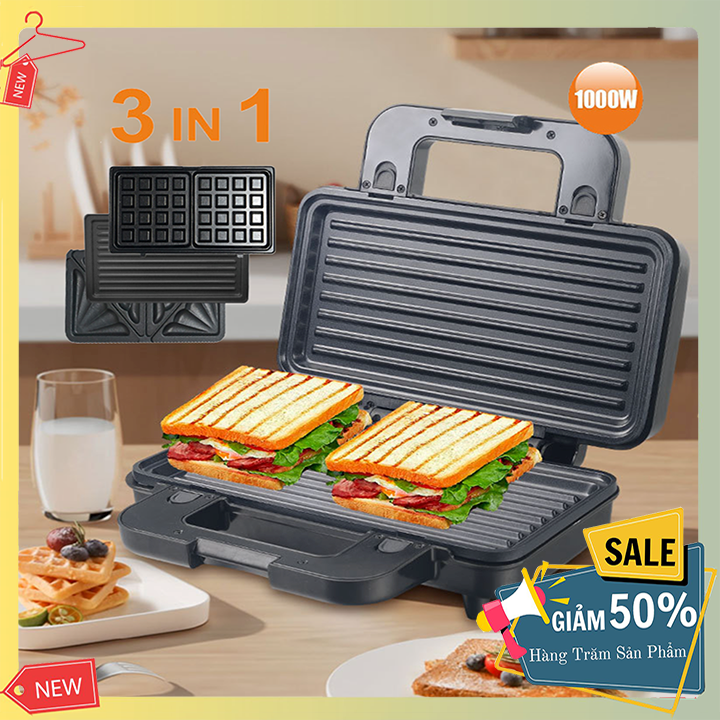 Máy nướng bánh waffle, bánh mì đa năng chính hãng sokany 3in1 1000w