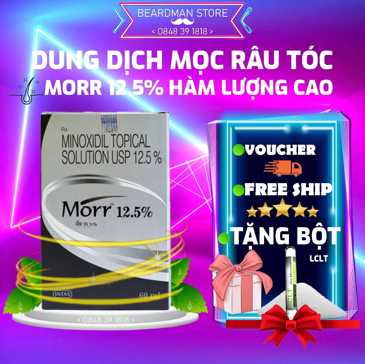 Tặng lclt - dung dịch mọc râu tóc minoxidil morr 12.5% dạng lỏng, minoxidil 12.5% - hàm lượng cao nhất
