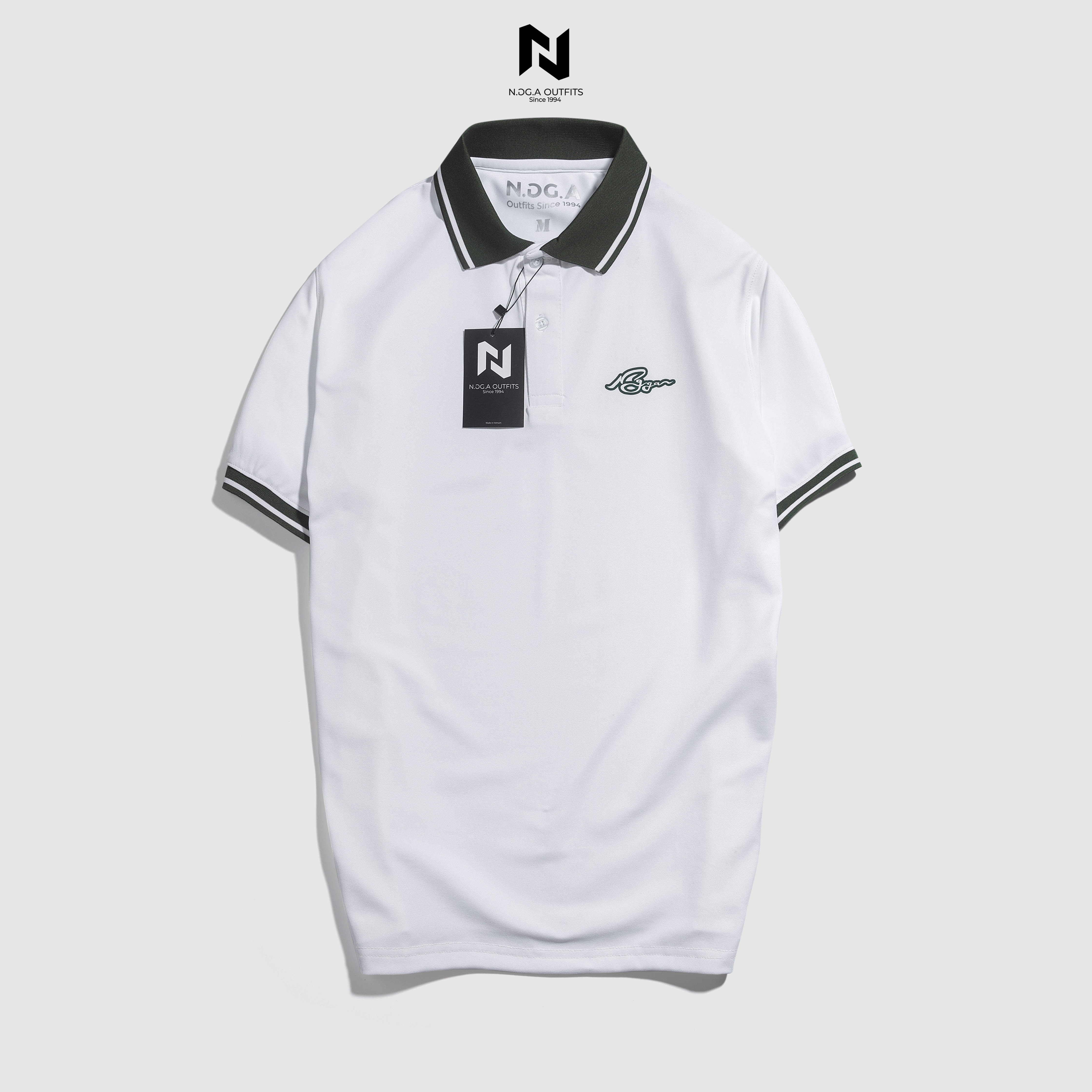 Áo polo nam trắng logo n.gg.a chất cotton - n22