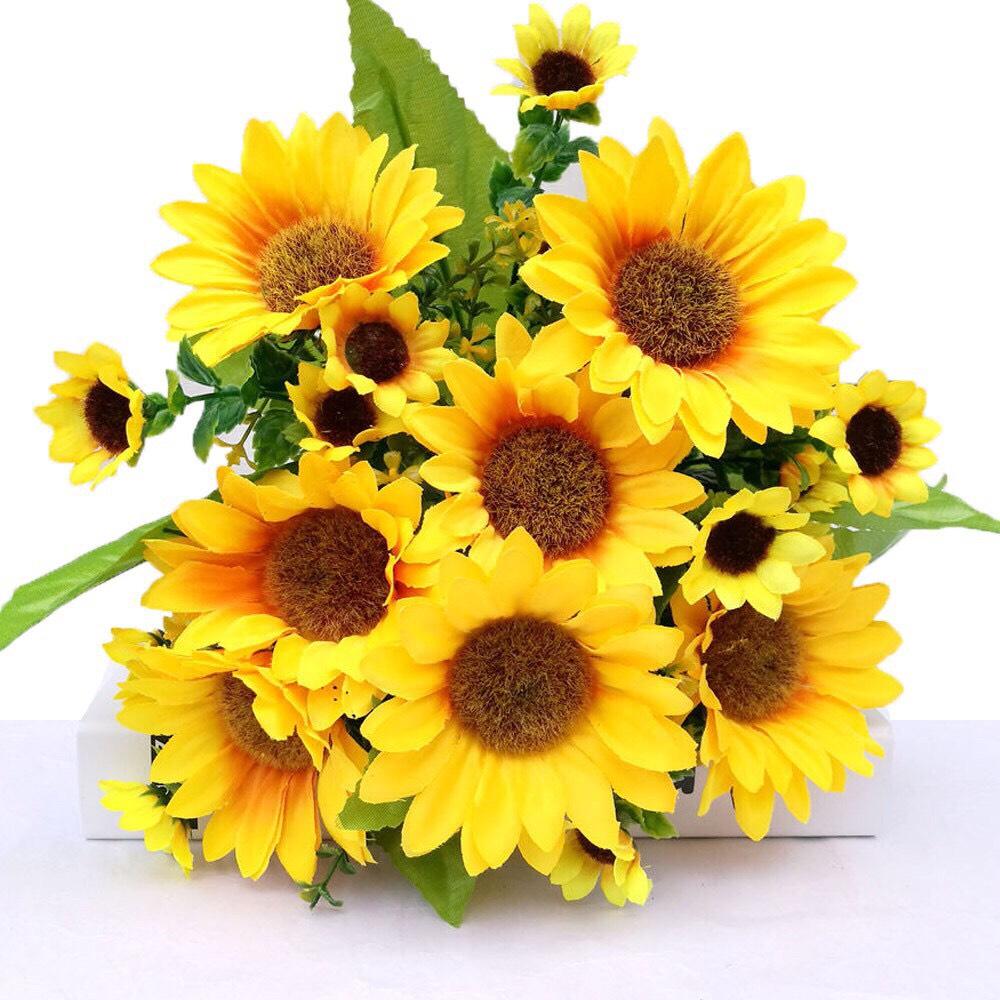 Combo 10 cành hoa hướng dương trang trí siêu đẹp, cành dài 33cm không gồm bình