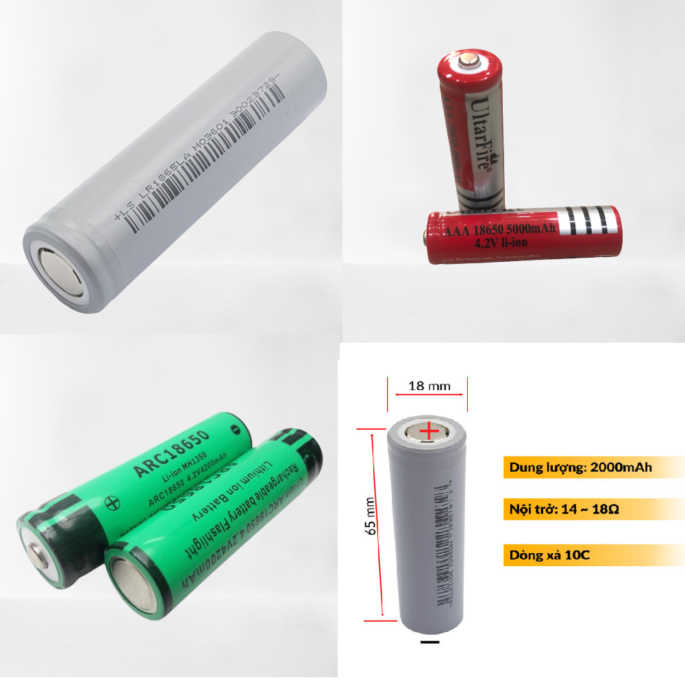 Pin sạc 18650 3.7V Xanh / Đỏ / Xám loại tốt - Điện Việt