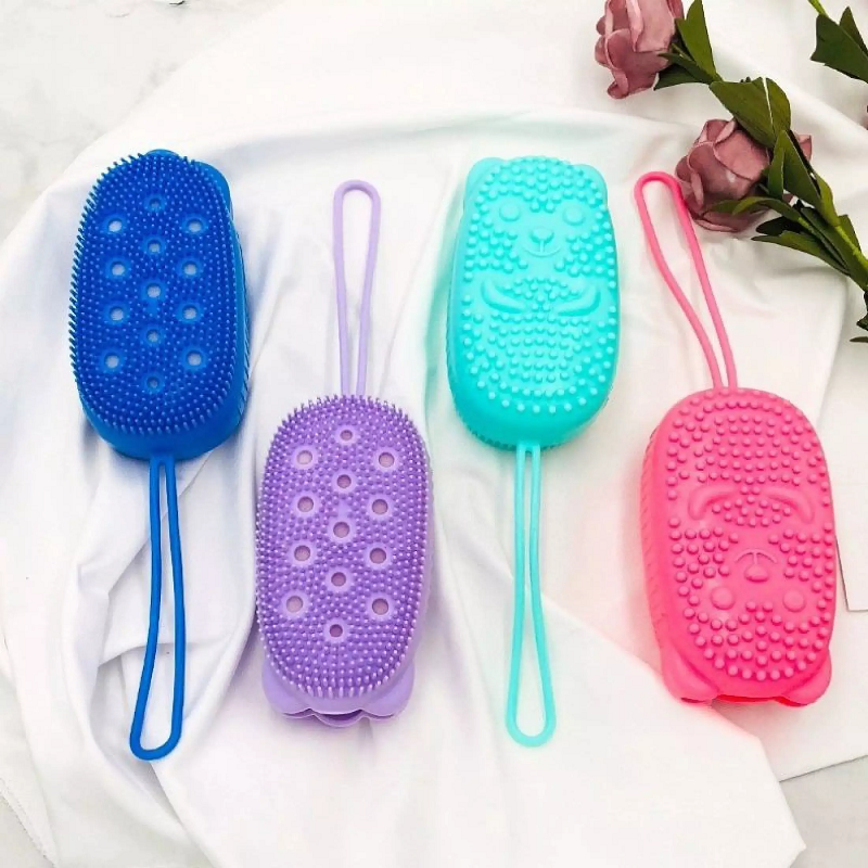 BÔNG TẮM SILICON TẠO BỌT HÌNH CHUỘT CUTE , BÔNG TẮM 2 MẶT SILICONE (màu ngẫu nhiên )