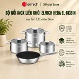 (SALE 8.8)Bộ nồi Inox liền khối Elmich Hera EL-8136IN size 16, 18, 22, chảo 24cm
