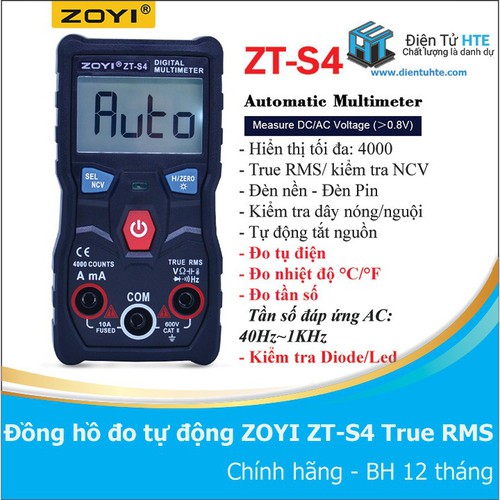 Đồng hồ đo tự động hoàn toàn zoyi zt-s4 true rms - bảo hành 6 tháng