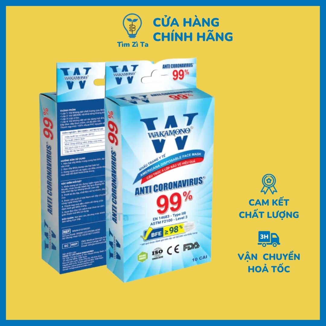 [HCM]Khẩu trang Wakamono diệt Corona 99% (4 lớp  hộp 10 cái)
