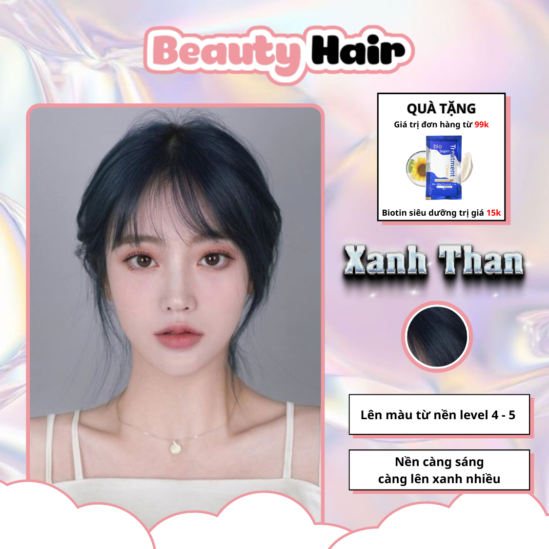 Thuốc nhuộm tóc xanh ,thuốc nhuộm tóc Xanh Than, không tẩy ,tặng kèm oxy trợ dưỡng và bao tay - Beautiful Hair