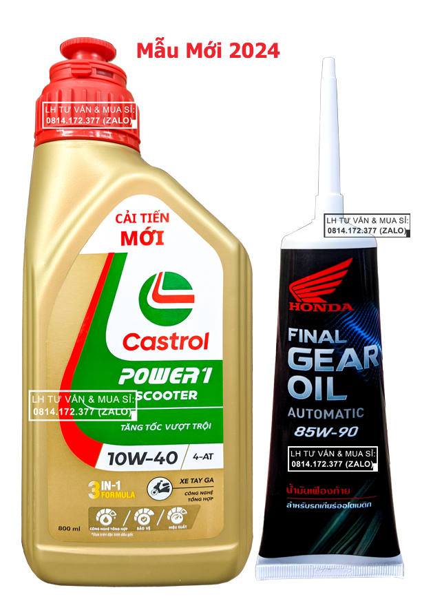 Bộ combo dầu nhớt tổng hợp tay ga Castrol Power-1 Scooter 10w40 800ml ( 0.8L ) + Nhớt lap hãng Honda