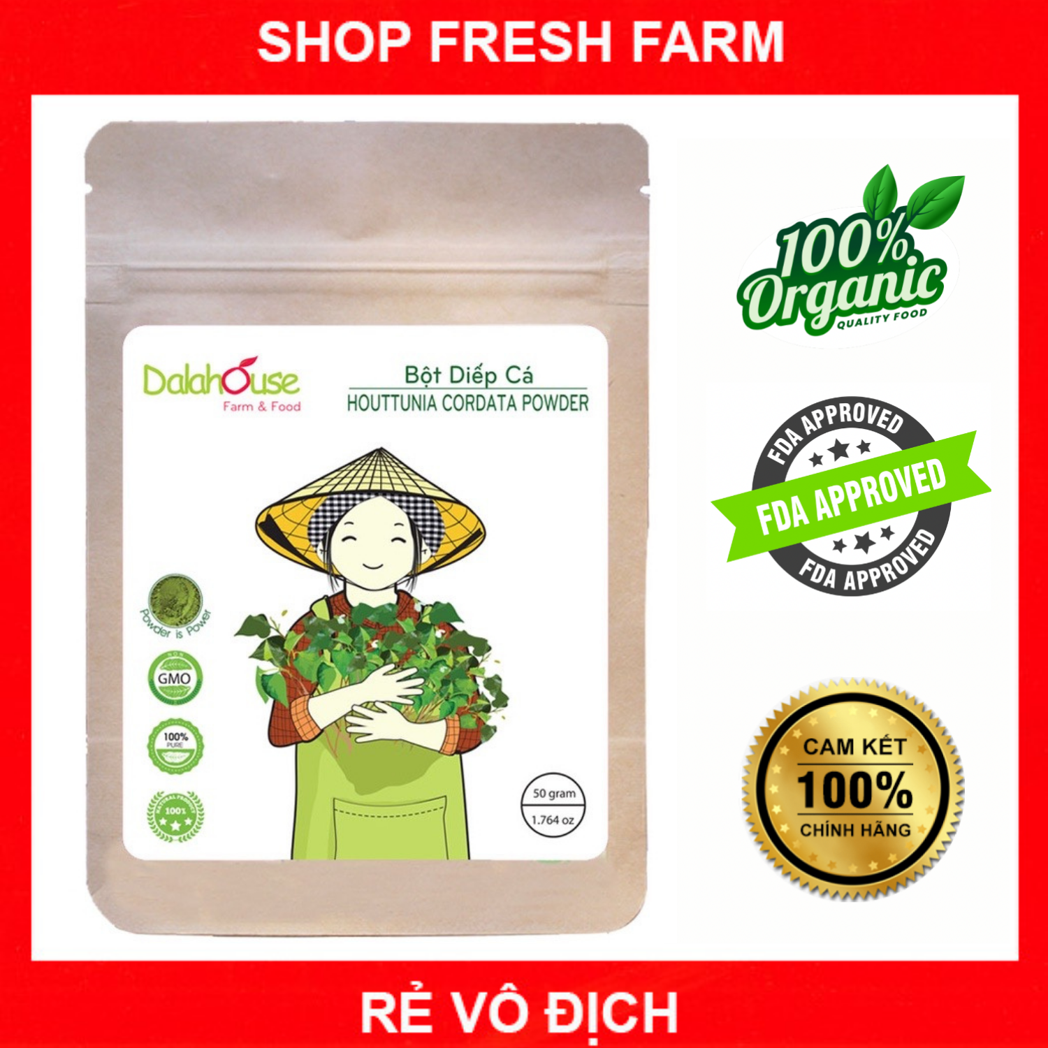 Bột rau diếp cá hữu cơ sấy lạnh nguyên chất Dalahouse