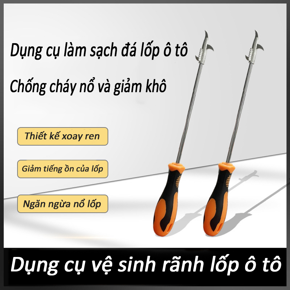 Móc làm sạch đá lốp ô tô, dụng cụ làm sạch đá lốp 5 trong 1, loại bỏ đá để tránh nổ lốp, thanh nối ren có thể tháo rời và móc góc vuông giúp giảm độ mòn của lốp