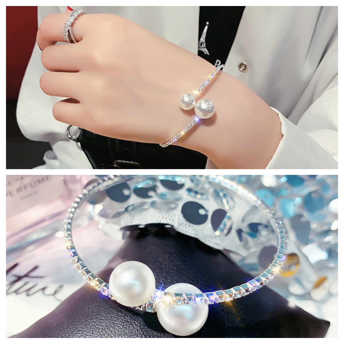 Vòng tay sang trọng đính ngọc trai đá zircon nữ tính thời trang vt2pearl5
