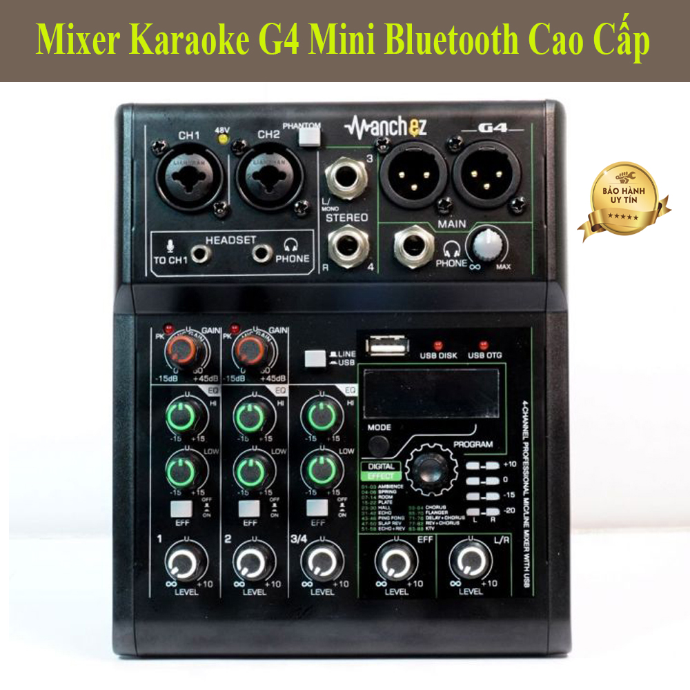 [ Cực Phẩm ] Mixer Karaoke G4 Mini Bluetooth, Mẫu Mixer Dành Cho Dàn Karaoke, Loa Kéo, Amply, Hát Livetreams, 88 Chế Độ Vang, 2 Kênh Moni, 1 Kênh Stereo Cho Chất Âm Cực Sáng Kết Nối Bluetooth 5.0 - Bảo hành 1 năm