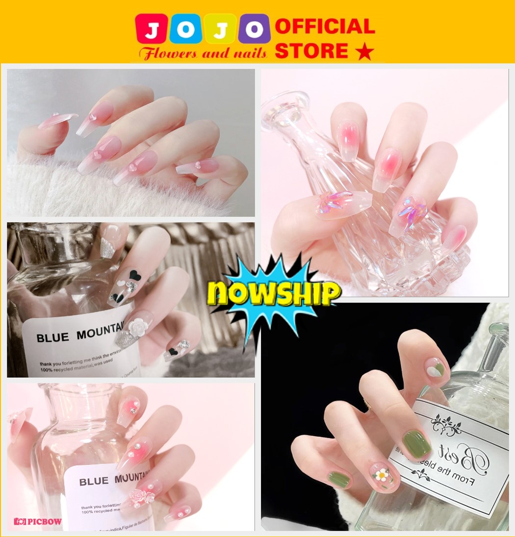 Móng tay giả, móng ngắn, móng vuông, nailbox Y26 kèm keo dán tại nhà