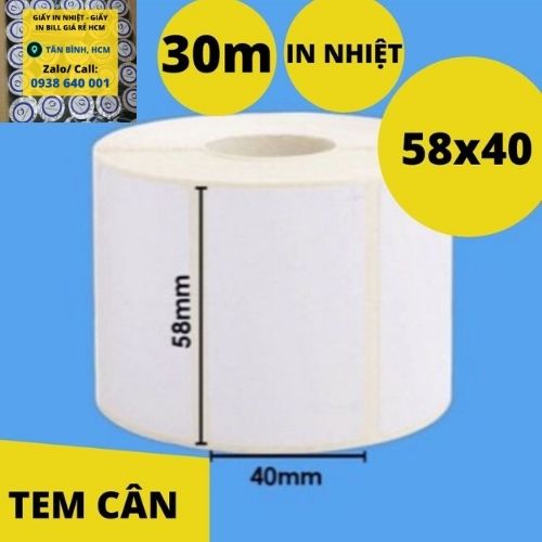 5 Cuộn Giấy in tem nhiệt, Giấy in tem trà sữa Khổ 60x40mm