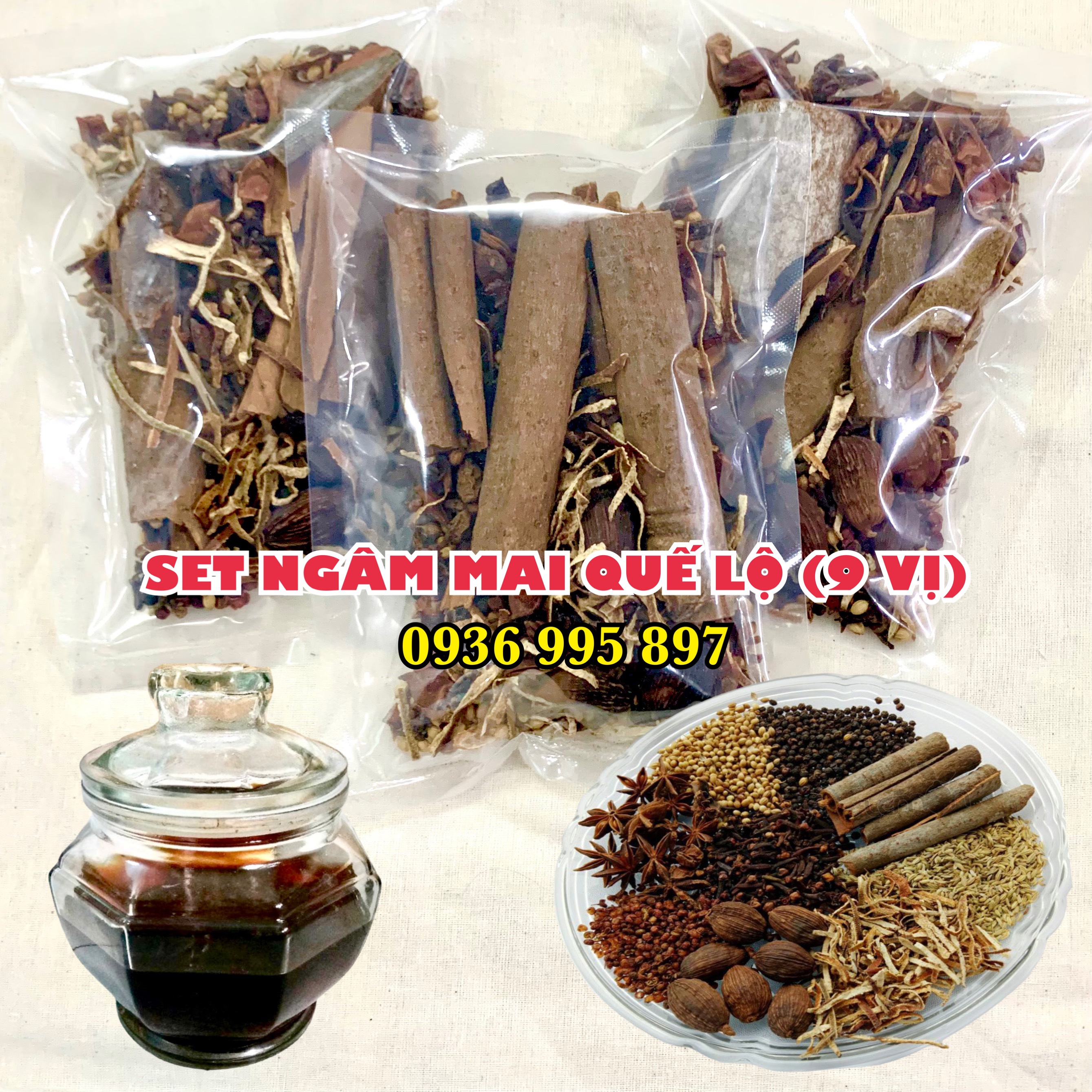  Combo 3 set nguyên liệu ngâm rượu mai quế lộ làm lạp xưởng bánh trung thu - 9 vị thảo mộc ngâm mai quế lộ 