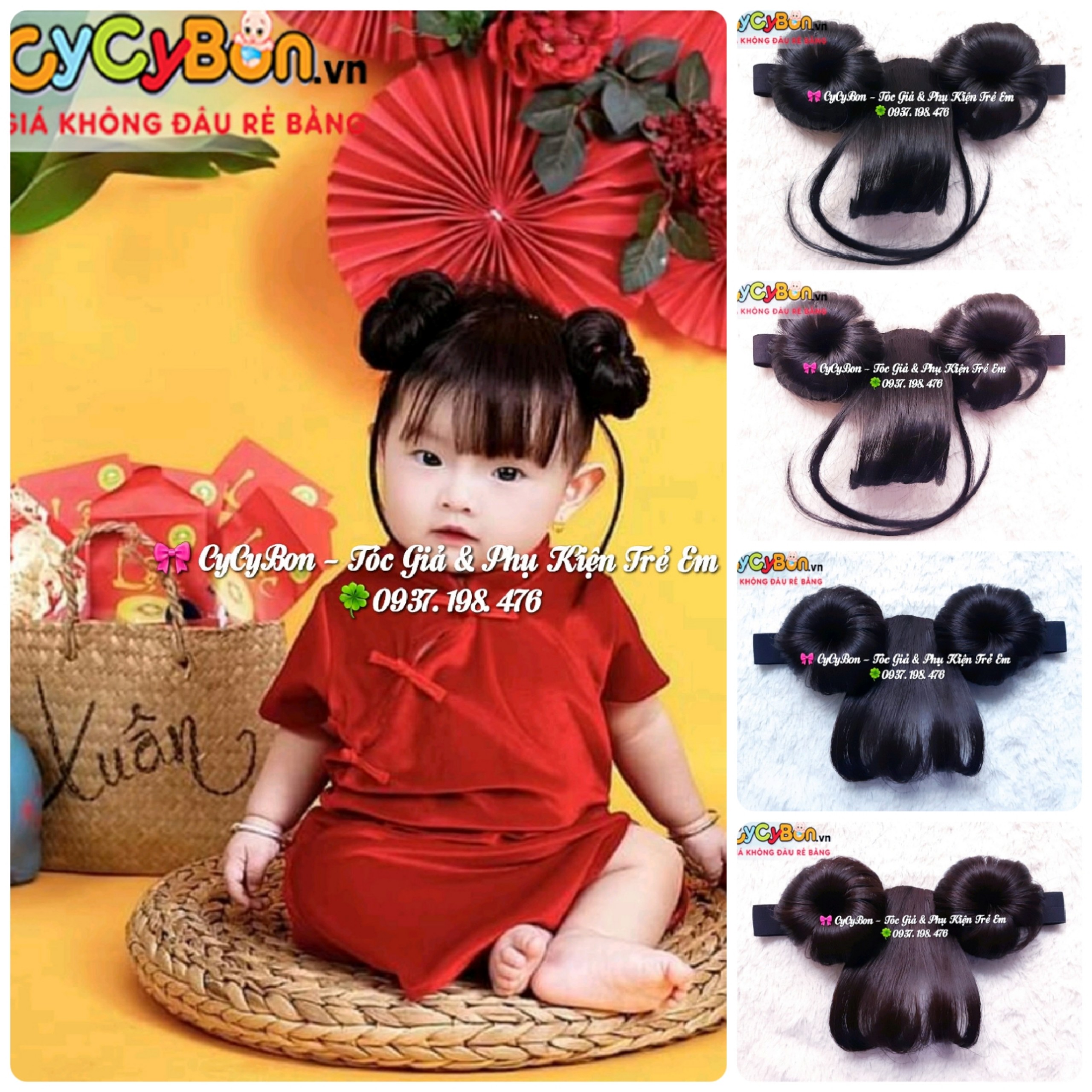 Băng Đô Turban Tóc Giả Cho Bé Gái Kèm Tóc Mái Và Tóc Búi NaTra Hai Bên Thun Co Giãn Theo Cỡ Đầu Của Bé Thoải Mái !