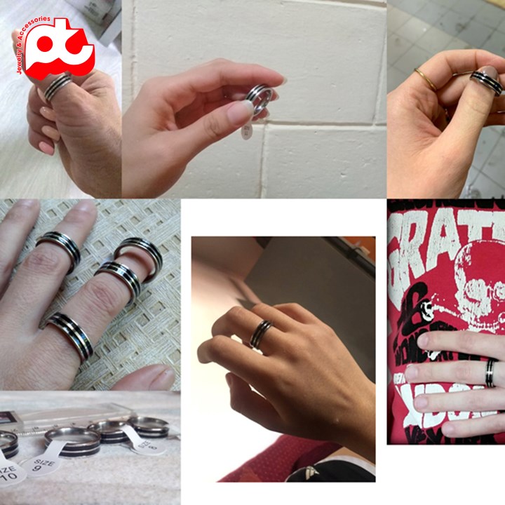 Nhẫn nam inox thời trang kiểu 2 sọc đen bảng 6mm shopquare màu đen trắng cách điệu thép không gỉ ABNNA14