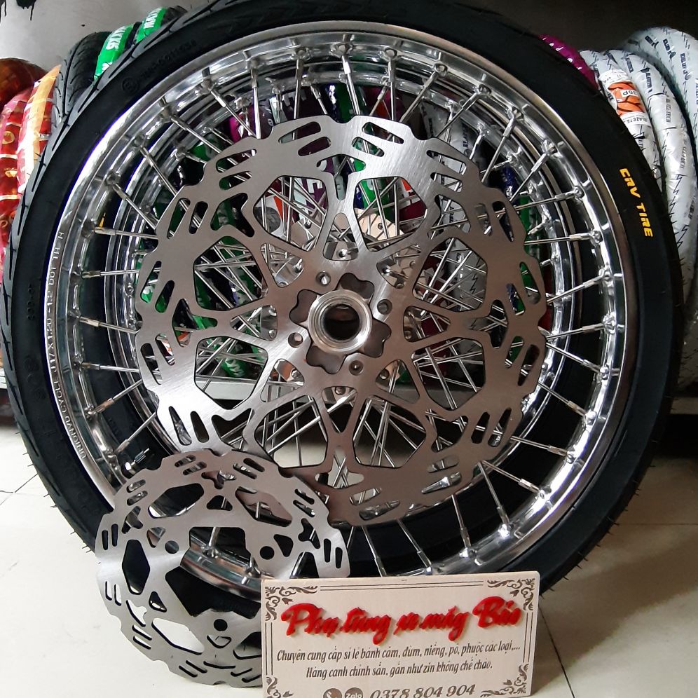 bánh căm Raider satria niềng sắt union VD 1.2 /1.4 vỏ CRV 60/70 kèm 2 đĩa như hình đã rút căm