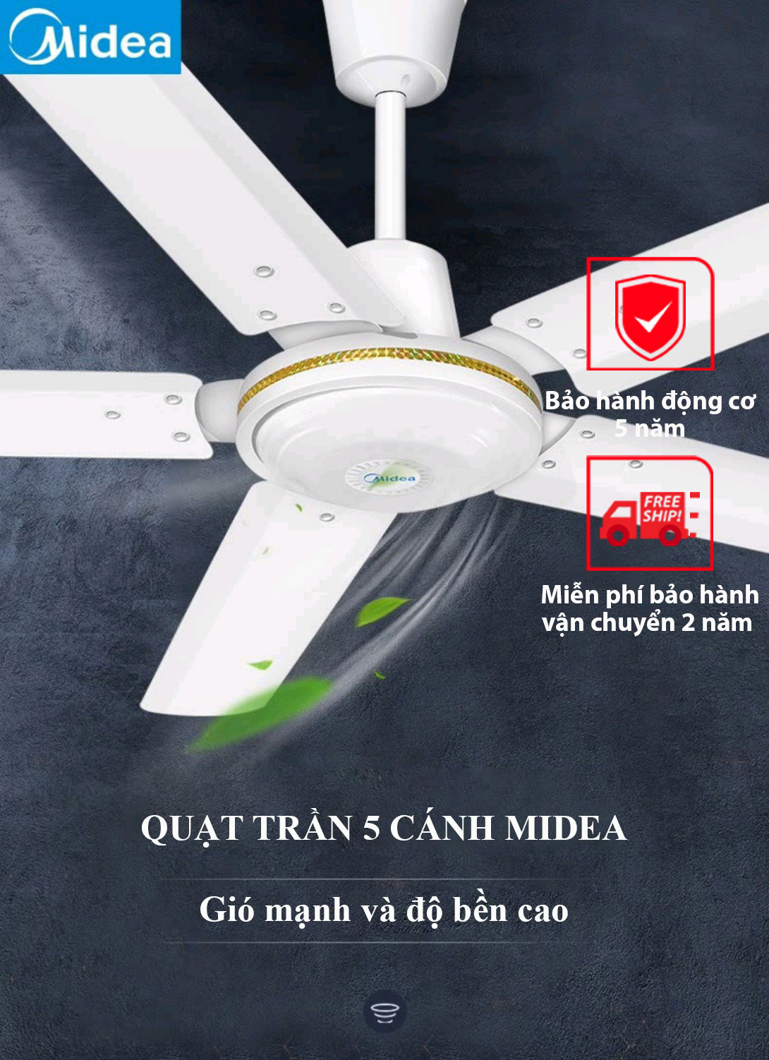 Quạt trần 5 cánh Midea FC140-DD, Quạt Midea, Quạt gia đình, quạt trần trang trí Midea