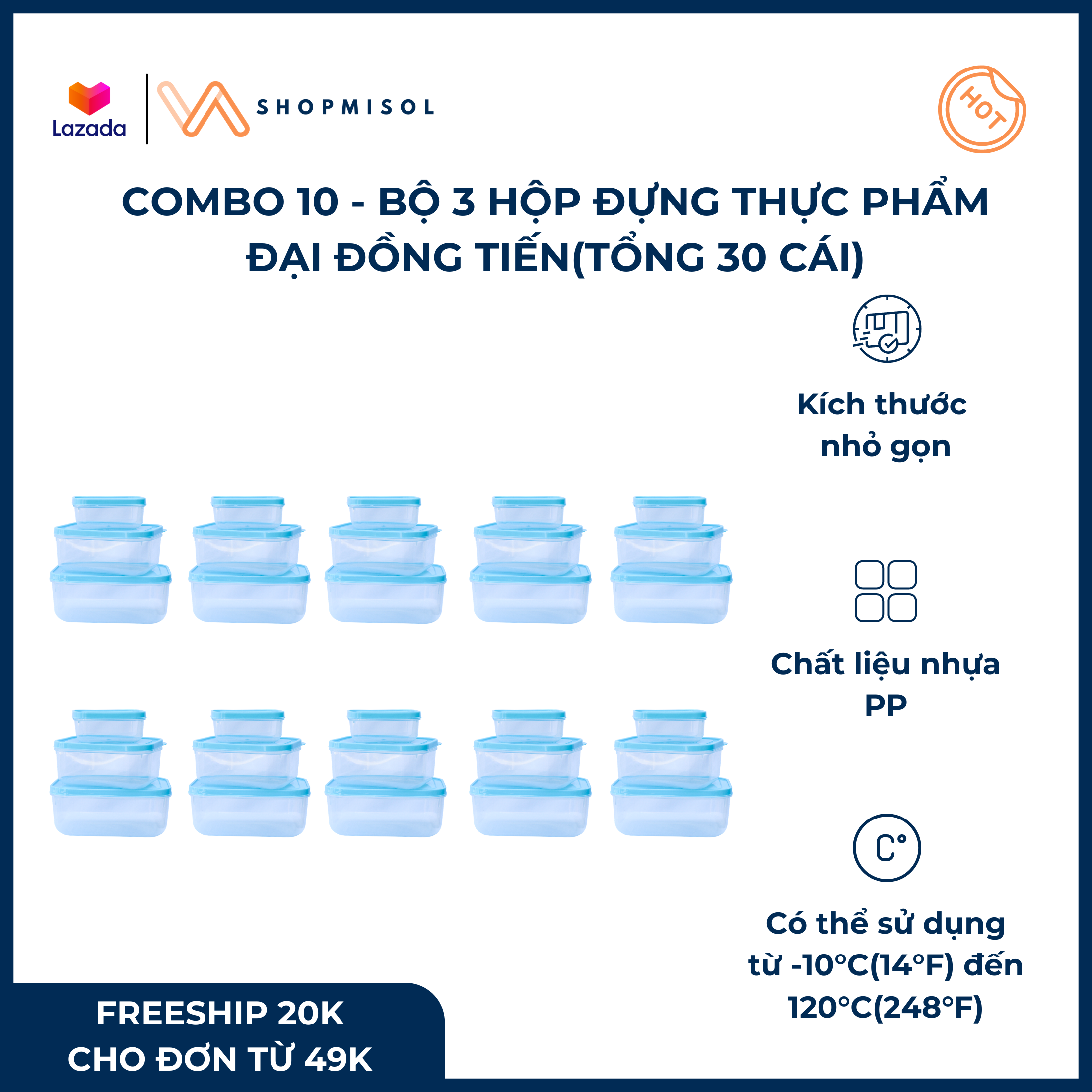 COMBO 10 - Hộp đựng thực phẩm hộp đựng có nắp hộp đựng thực phẩm nhựa - Tổng 30 cái có nắp màu xanh pastel chất liệu nhựa PP cao cấp dùng để đựng thực phẩm