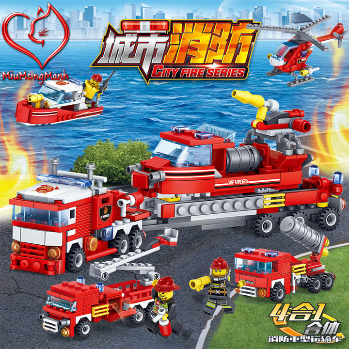 Siêu Xe Cứu Hỏa 348 Chi Tiết 4 trong 1 City Đồ Chơi Lắp Ráp Xếp Hình Kazi MOC DIY