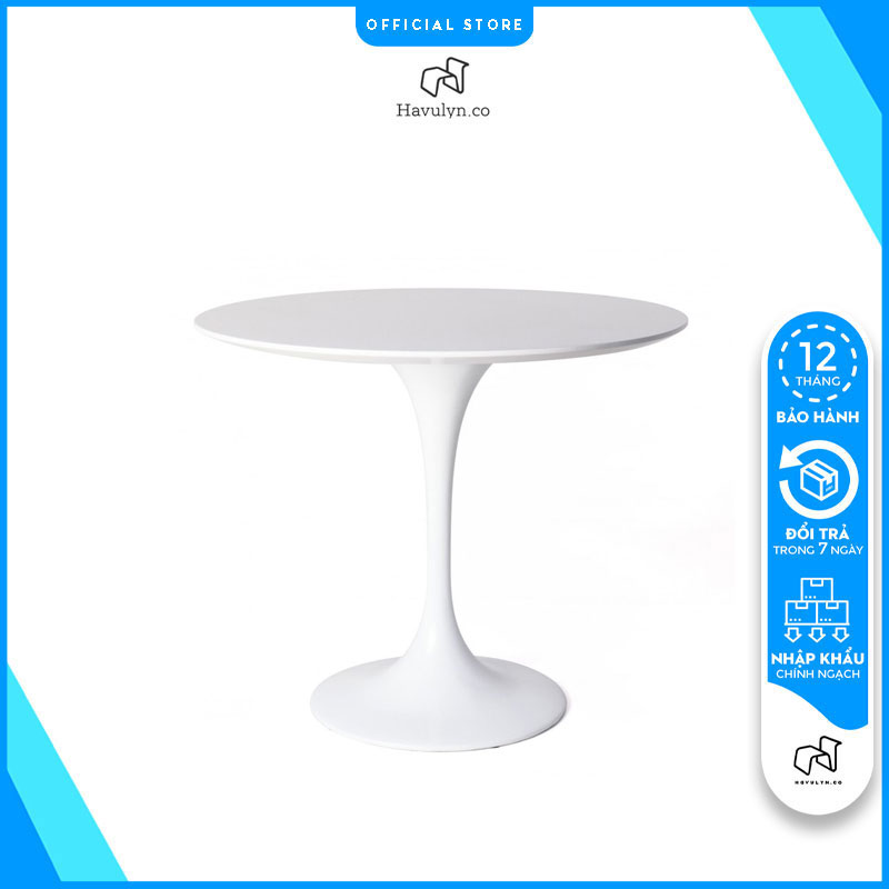 Bàn Tròn Tuylip Màu Trắng Phòng Khách, Bàn Cafe Tròn Tiếp Khách Mặt Bàn MDF Chân Sắt Sơn Tĩnh Điện HAVULYN-B8: bàn cafe, bàn decor, bàn tròn
