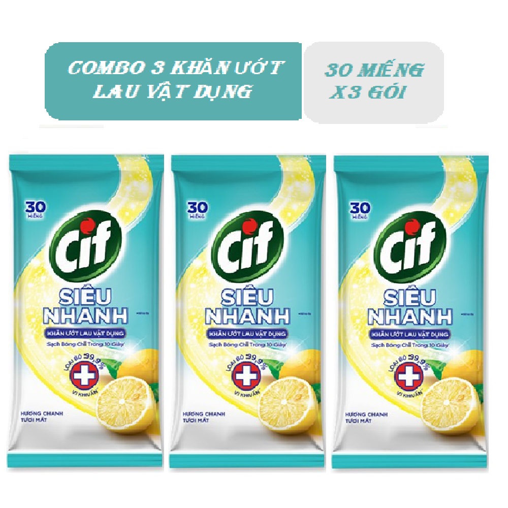Combo 3 gói khăn ướt lau cif gói 30 tờ