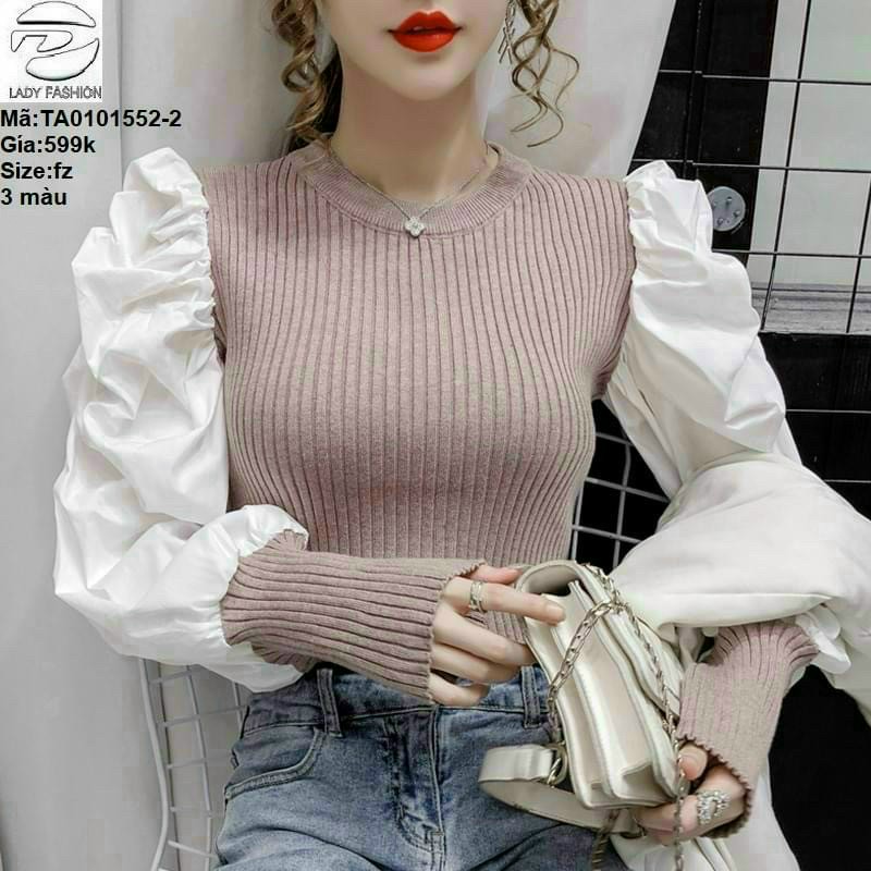 Áo len gân mỏng nữ tay dài phối voan tiểu thư cực đẹp mc15