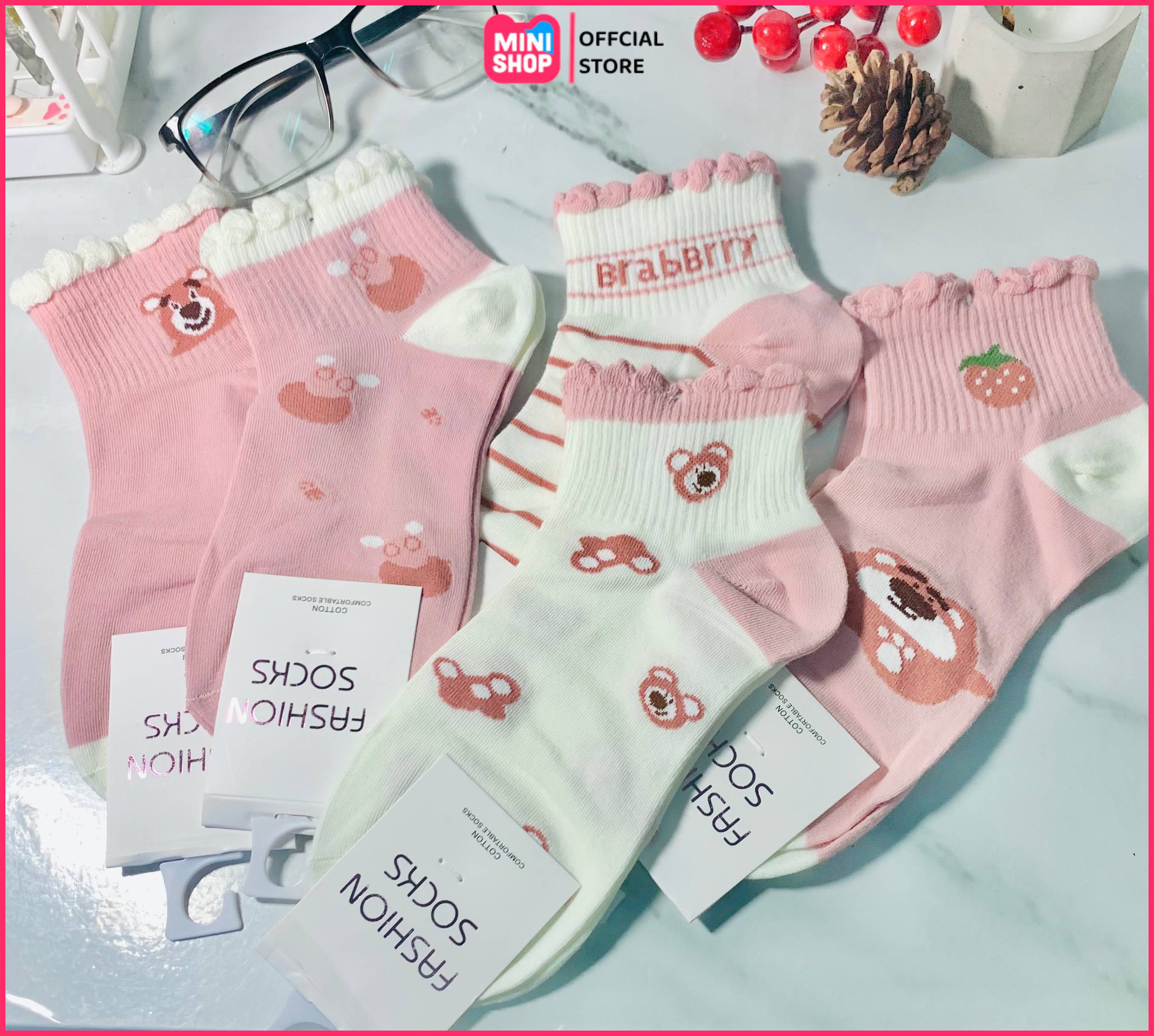 Tất cổ ngắn nữ phong cách Hàn Quốc, set vớ nữ chất liệu vải cotton dày dặn
