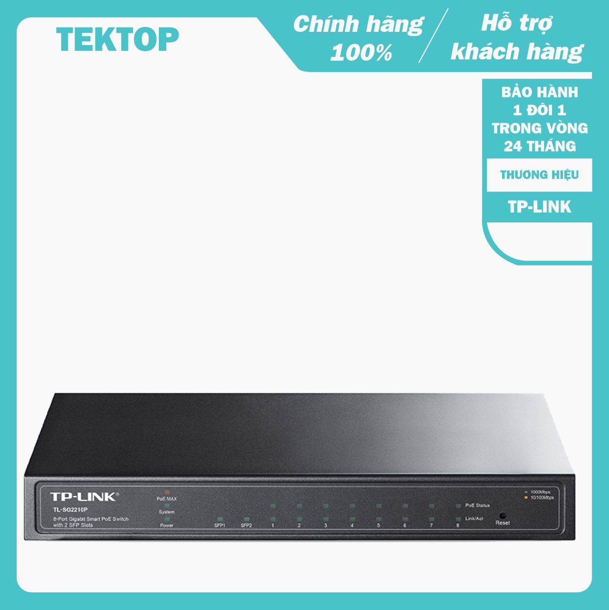 Bộ chia tín hiệu 10 cổng Jetstream gồm 8 cổng Gigabit POE và 2 khe cắm module quang SFP TP-Link TL-SG2210P dùng cho doanh nghiệp