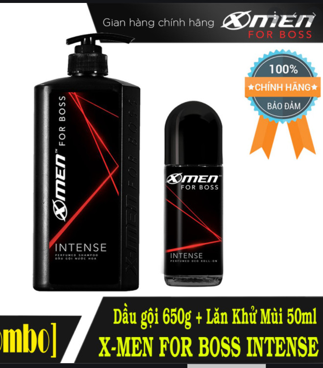 Combo Dầu gội nước hoa X-Men for Boss Intense 650g + Lăn khử mùi X-Men for Boss Intense 50ml