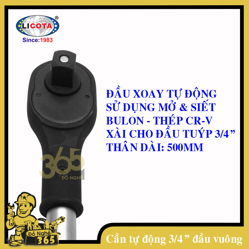 Cần siết Tự động 3/4" đầu vuông Đen cao cấp Licota , cần làm từ thép CR-V siêu cứng chuyên dùng siết, mở tán bulong, sử dụng cho sửa chữa lắp ráp xe các loại và trong các ngành cơ khí