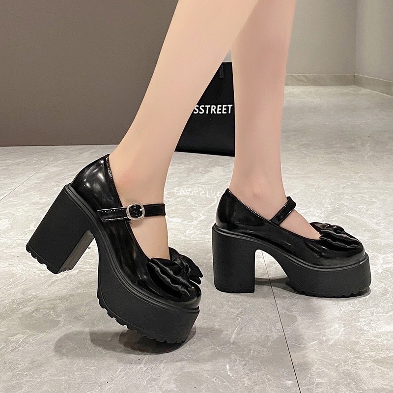 Lùi xuống 1 size - Giày lolita mũi nơ đế đúp gót cao 9p sang chảnh - form rộng