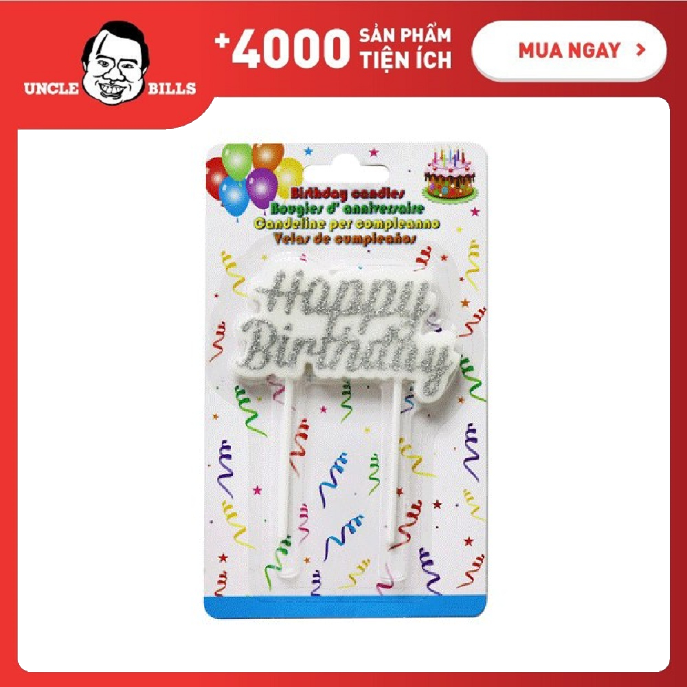 Nến happy birthday lấp lánh bạc ubl ya0104 size 4.2 - 11cm