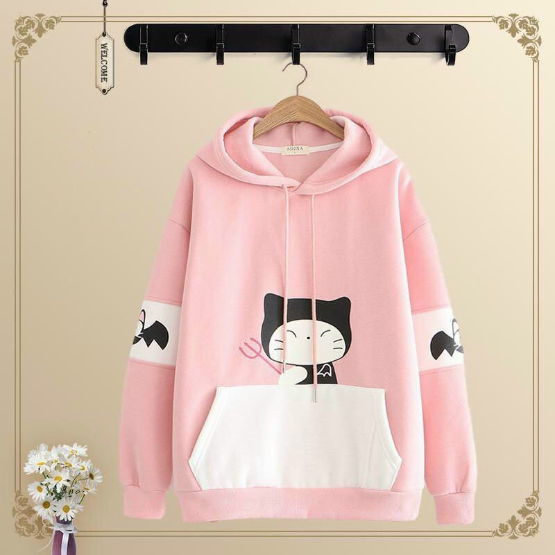 ÁO KHOÁC HOODIE NAM NỮ PHỐI MÀU Ở TÚI TRƯỚC, IN HÌNH MÈO CỰC XINH VÀ DỄ THƯƠNG, FORM RỘNG XMTT